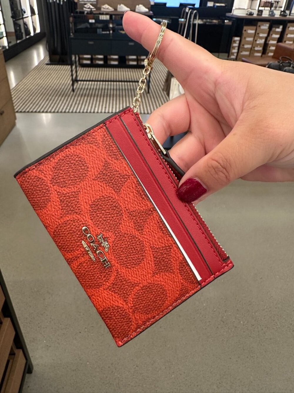 NWT! Coach CW870 Mini Skinny ID Case Signature Canvas IM/CRIMSON/Red/Gold